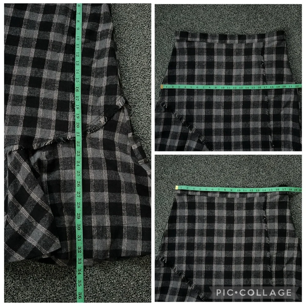 Plaid Check Ruffle Asymmetrical Midi Knee-Length High-Waist Modest Fringe Skirt - Picture 16 of 16